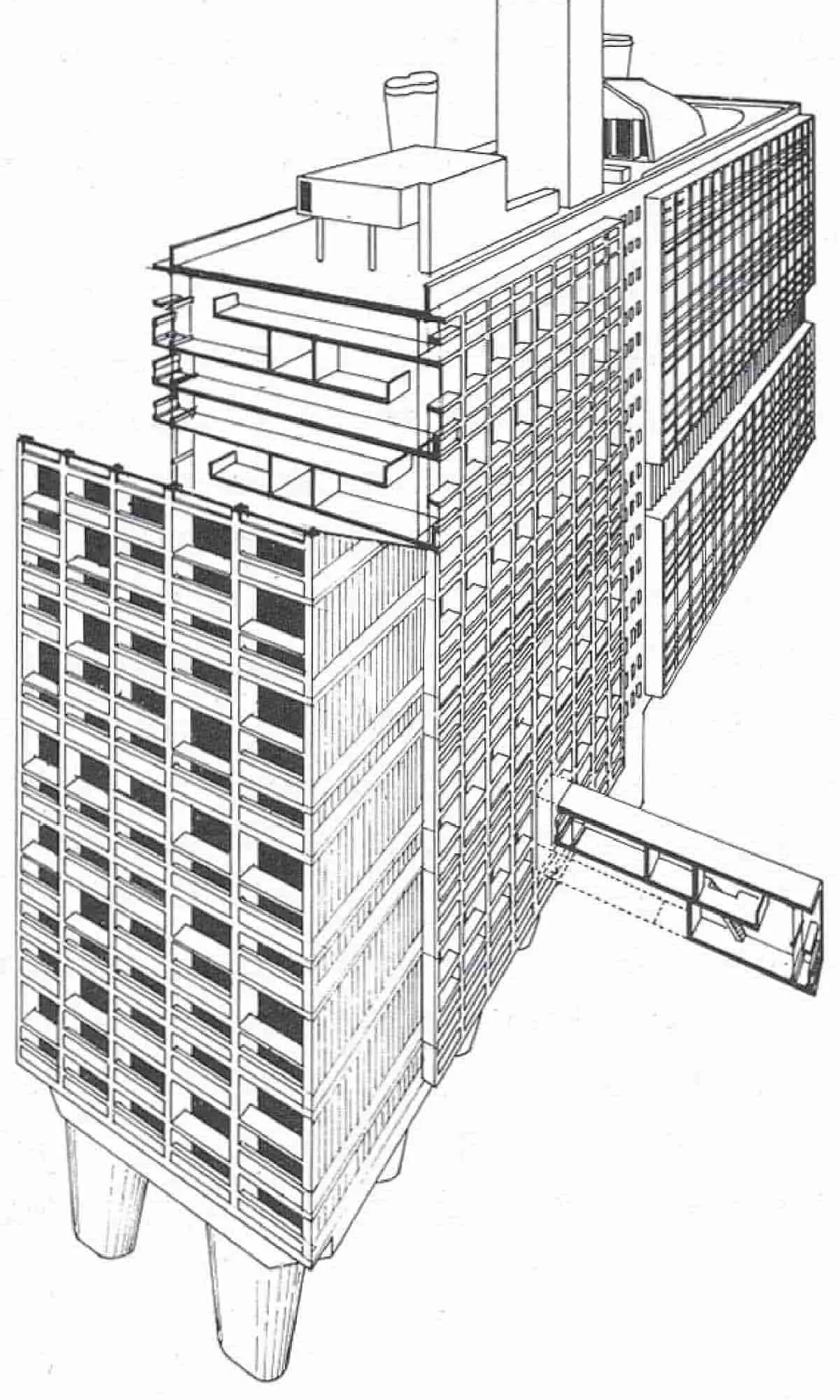 Unité d'Habitation - 3D Modüler Aksonometri